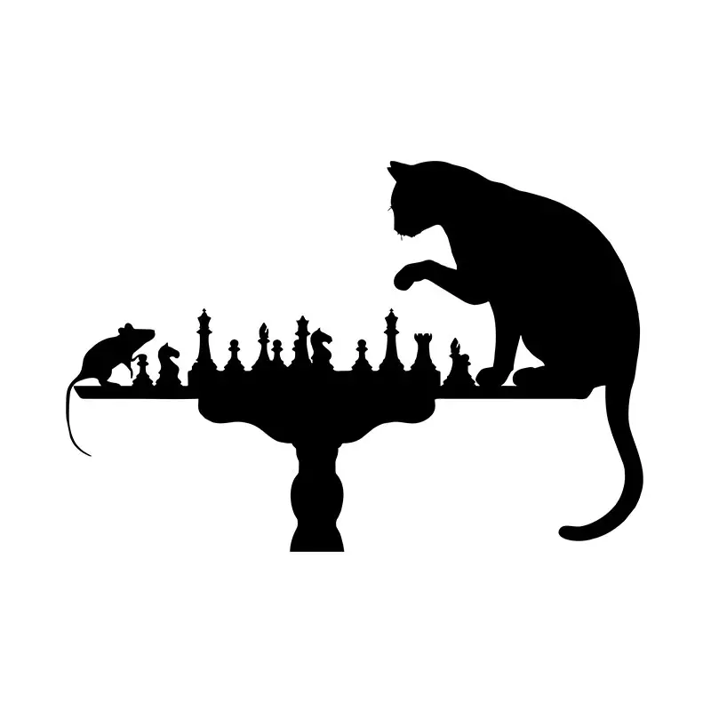 Cat and Mouse Playing Chess Game Silhouette Art