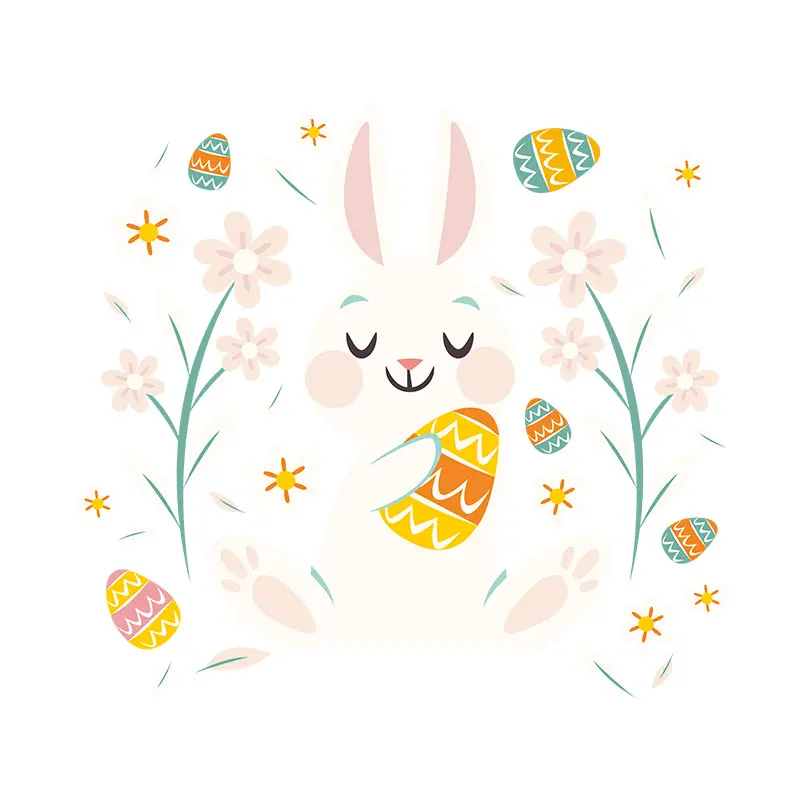 Bunny Caressing Egg Easter Season Vector Art