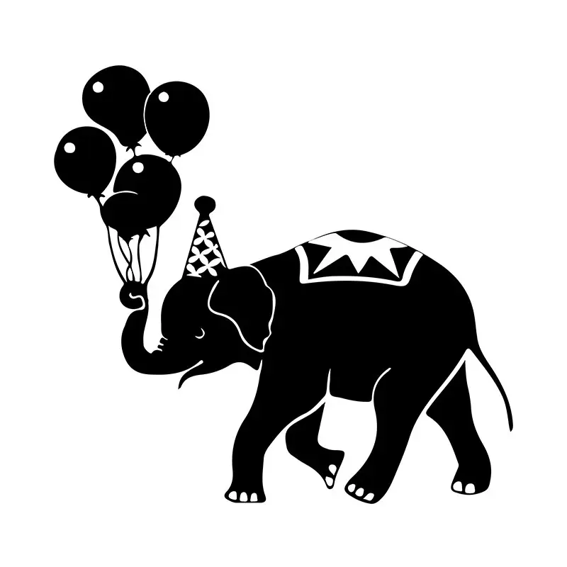 Circus Elephant Holding Balloons Silhouette Art