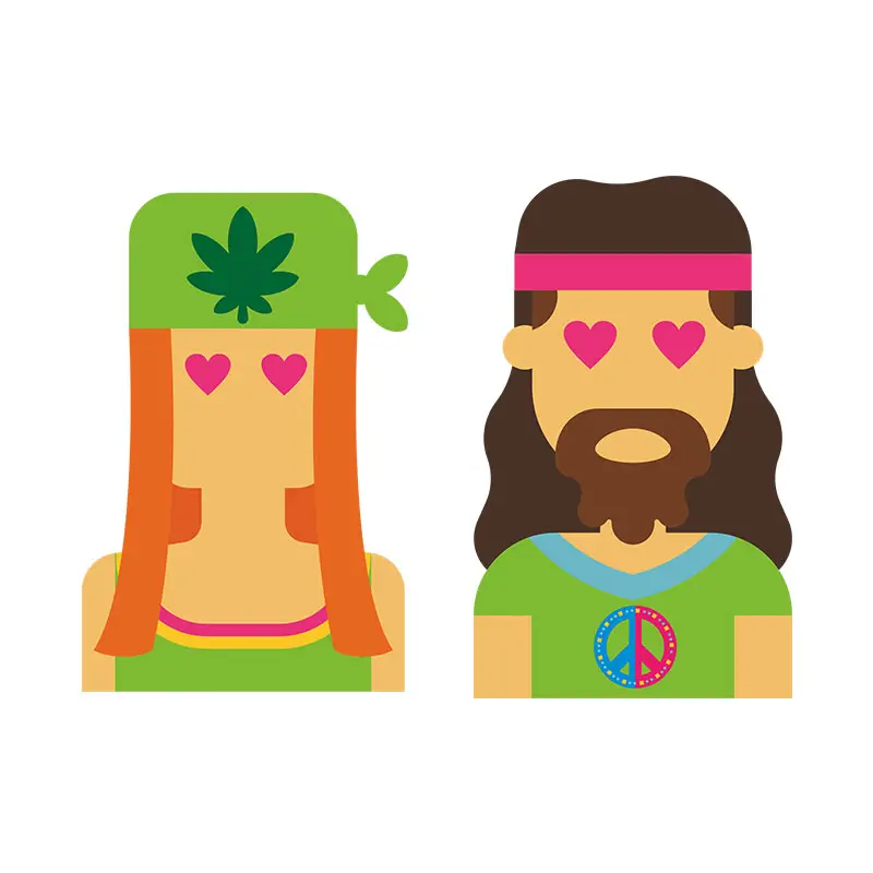Beloved Heart Eyed Hippie Couple Vector Art