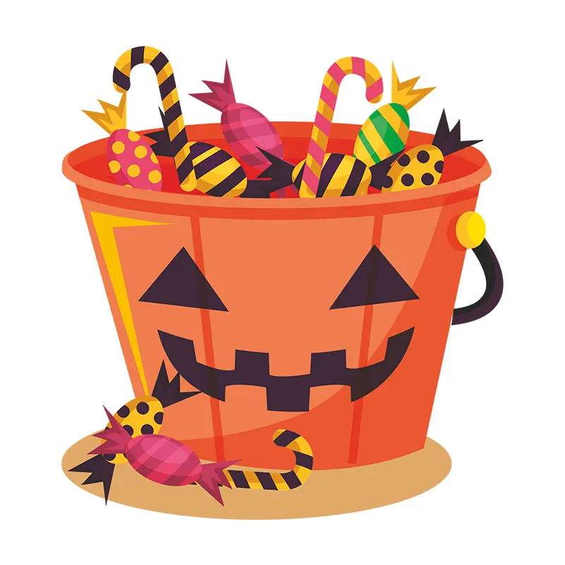 Halloween Jack O' Lantern Bucket Candies Vector Art