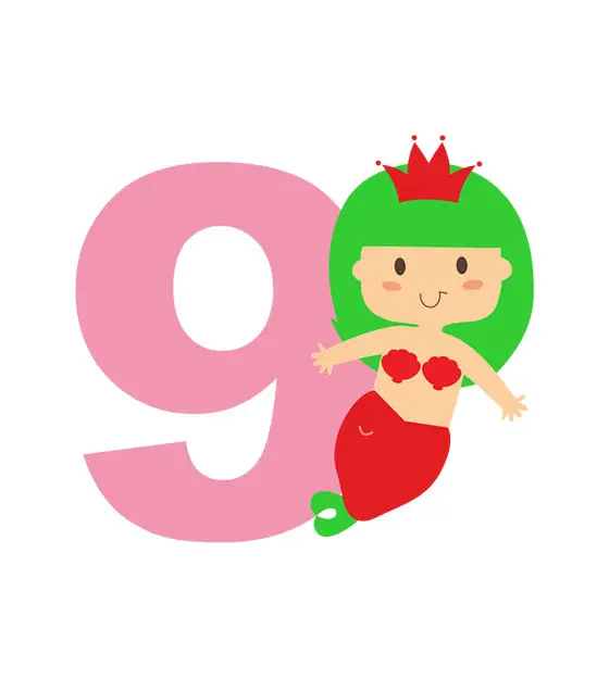 Mermaid Number 9 Vector Art