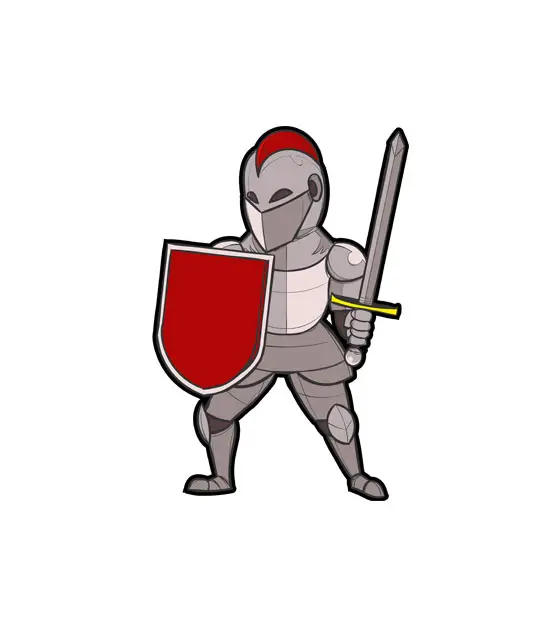 Cute Noble Knight in Defensive Stance Warrior Vector