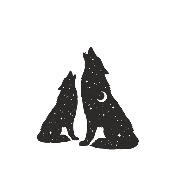 Wolves Howling at Night Silhouette Art