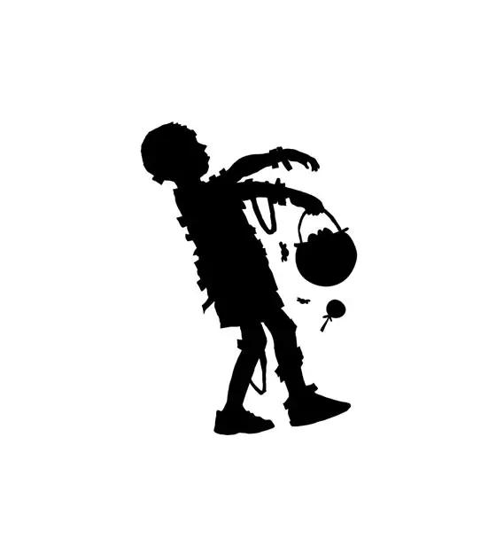 Uncanny Halloween Kid Holding Candies Silhouette Art
