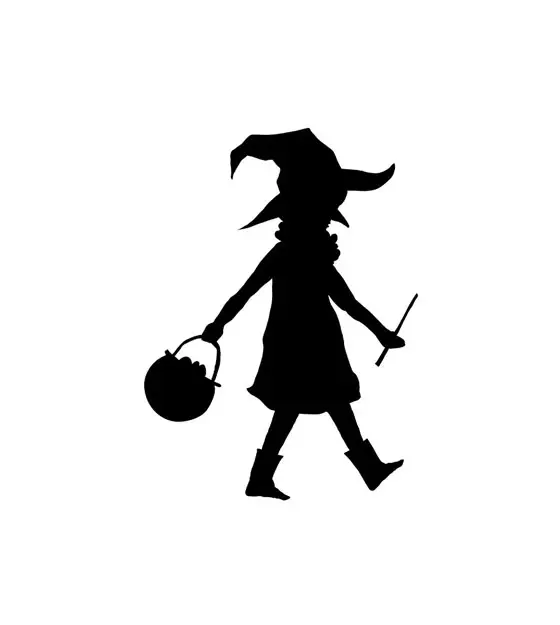 Roaming Witch Holding Wand and Candies Silhouette Art