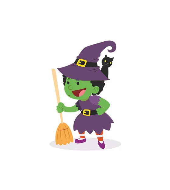 Truculent Witch Halloween Kid Costume Vector Art