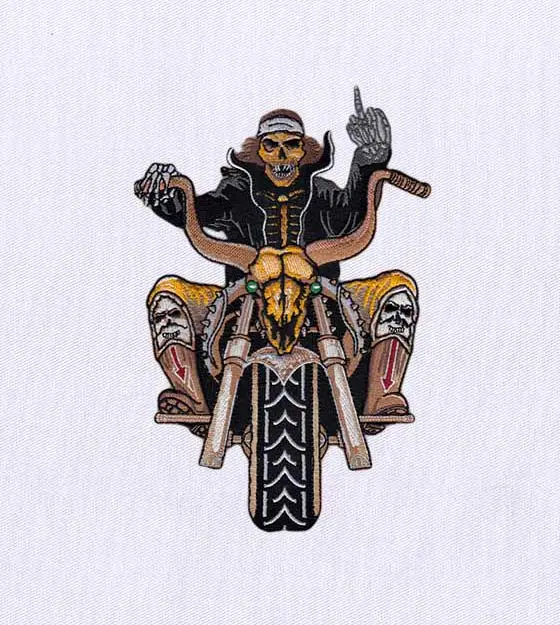Spirited Skeleton Biker Embroidery Design