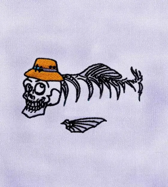 Skeletal Fishing Fish Embroidery Design