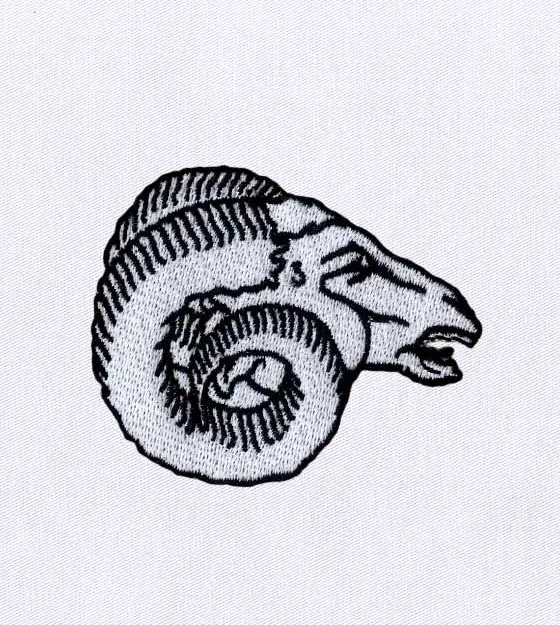 Monotone Ram Skull Embroidery Design