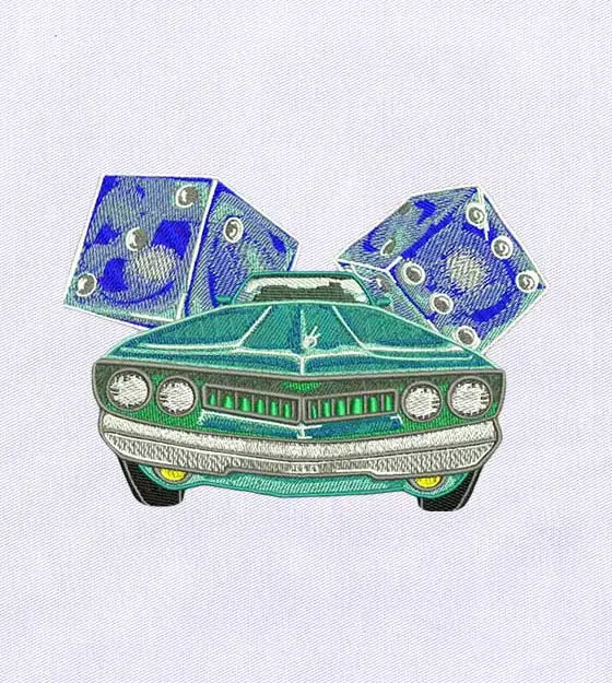 Flamboyant Dice and Car Embroidery Design