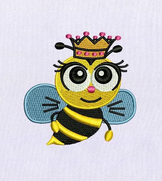 Wide Eyed Lovable Queen Bee Embroidery Design