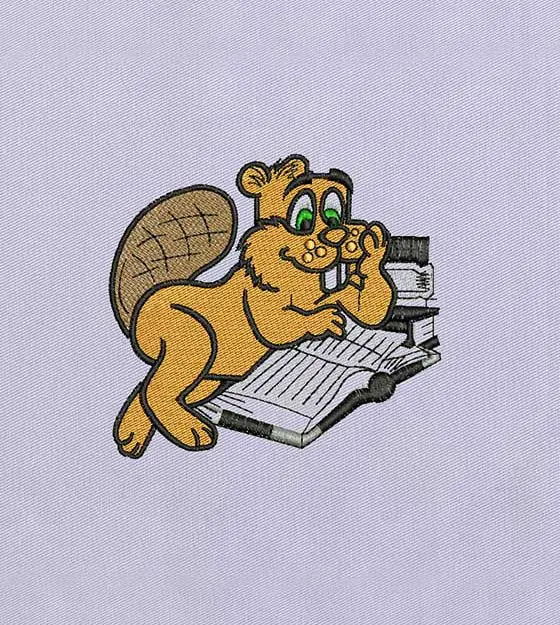Charming Chirpy Reading Beaver Embroidery Design