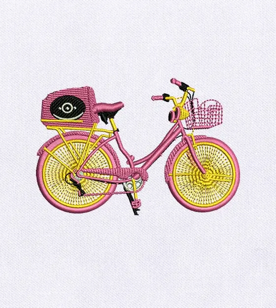 Dainty Pink Bicycle Embroidery Design