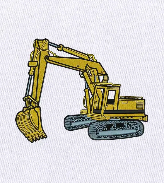 Vibrant Yellow Excavator Embroidery Design
