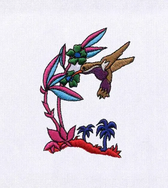 Exotic Flowers and the Hummingbird Embroidery Design