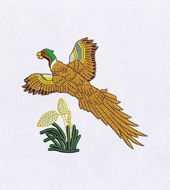 Flying Golden Pheasant Embroidery Design