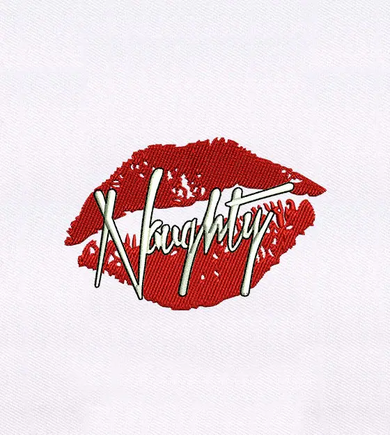 Flirtatious Naughty Red Lips Embroidery Design