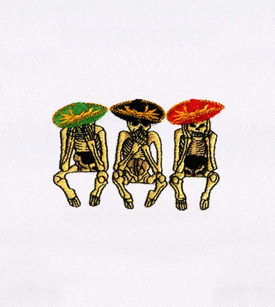Sombrero Wearing Three Wise Skeletons Embroidery Design