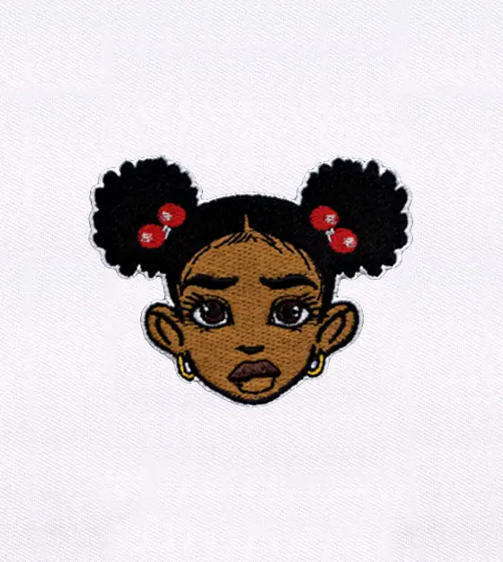 Twin Bun Haired Little Girl Embroidery Design