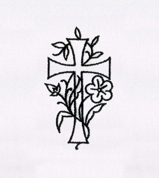 Cross Intertwined with Flower Embroidery Design