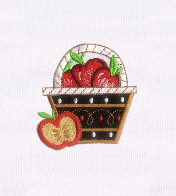 Basketful of Juicy Red Apples Embroidery Design