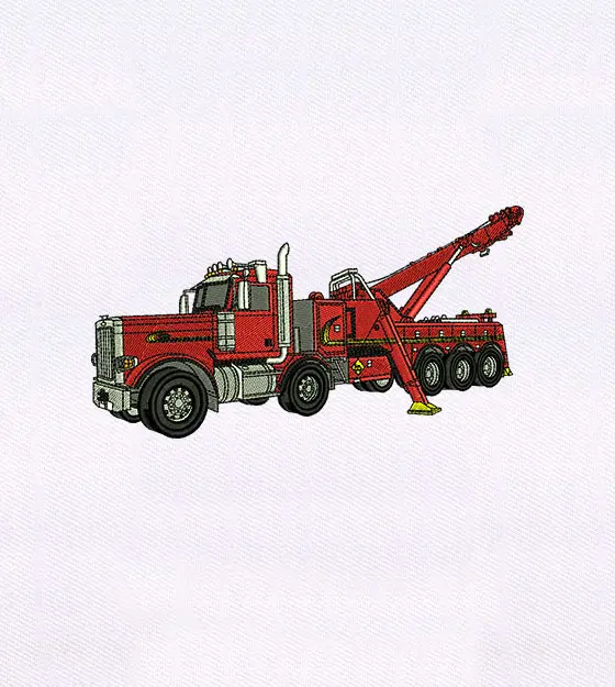 Large Red Crane Truck Embroidery Design
