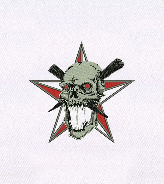 Wooden Stakes Pierced Drooling Skull Embroidery Design