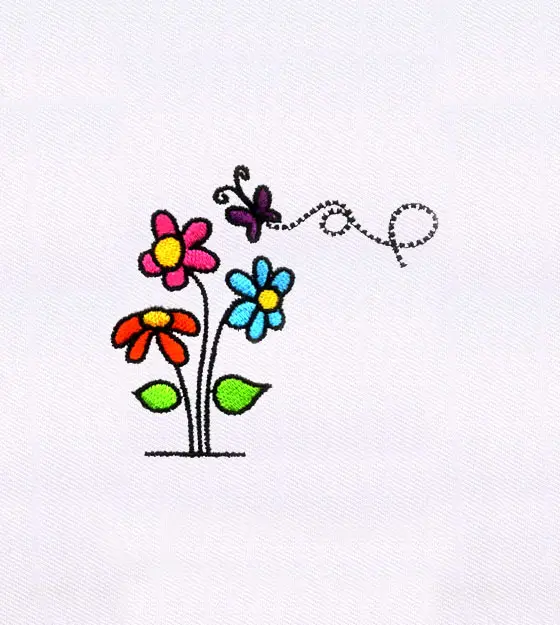 Vibrant Flowers and Tiny Butterfly Embroidery Design
