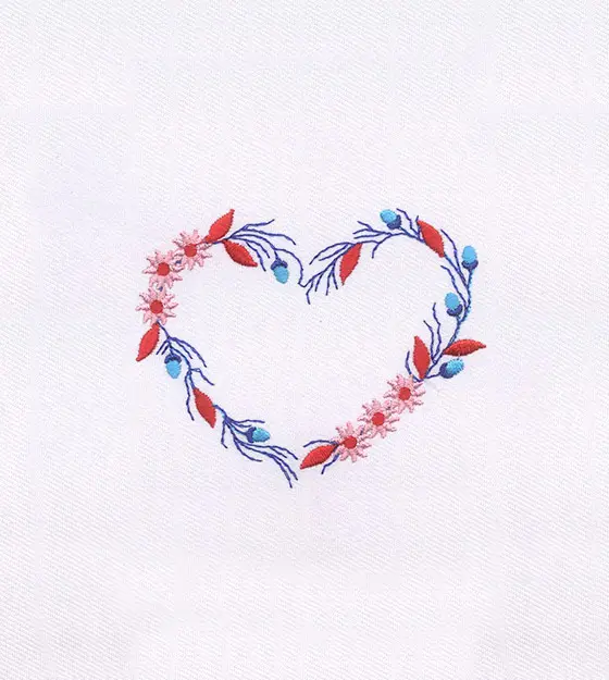Flower Decorated Red & Blue Heart Embroidery Design