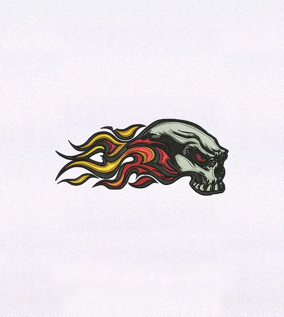 Fiery and Agitated Teeth Baring Skull Embroidery Design