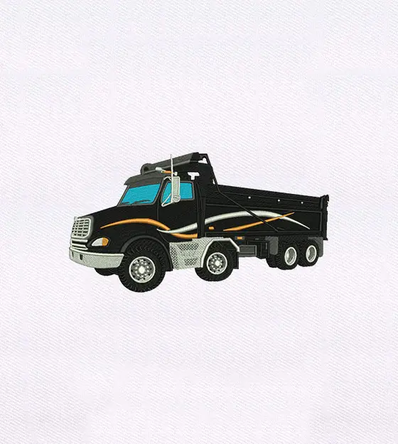 Detailed Black Freight Truck Embroidery Design