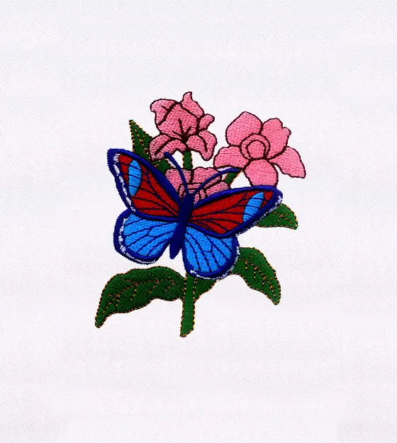 Pink Flowers and Butterfly Embroidery Design