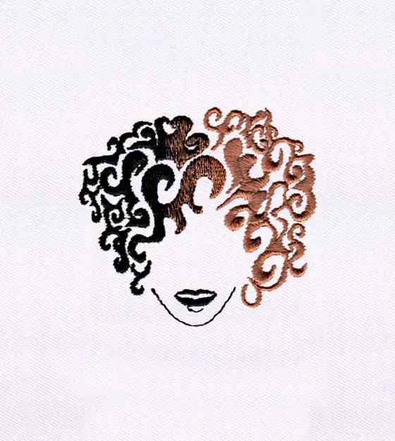 Brown and Black Wavy Haired Girl Embroidery Design