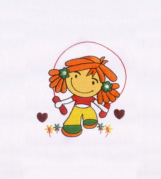 Happily Rope Skipping Girl Applique Embroidery Design