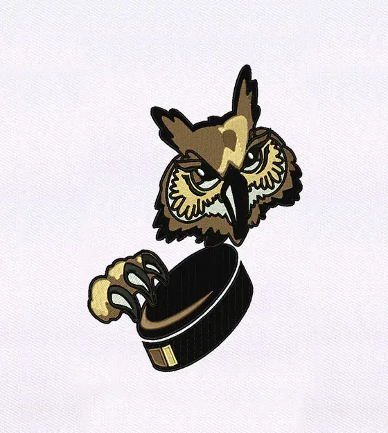 Hockey Puck Clutching Brown Owl Embroidery Design