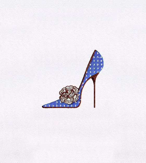 Blue Polka Dot High Heel Shoe Embroidery Design