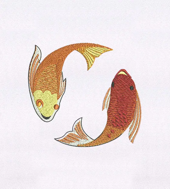 Koi Oriental Carp Fishes Embroidery Design