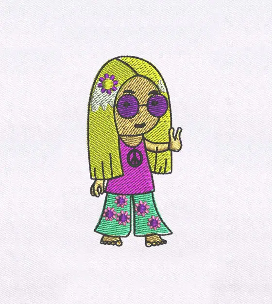 Peace Promoting Hippie Young Girl Embroidery Design