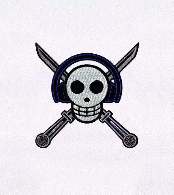 Headphones Wearing Skull and Swords Embroidery Design
