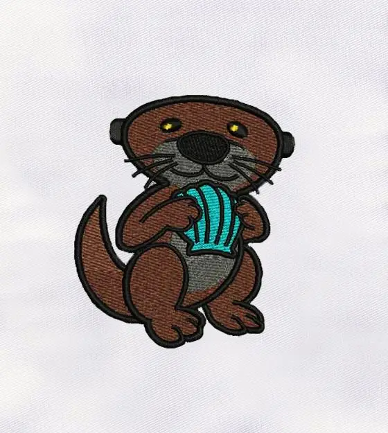 Cute Otter with Seashell Embroidery Design