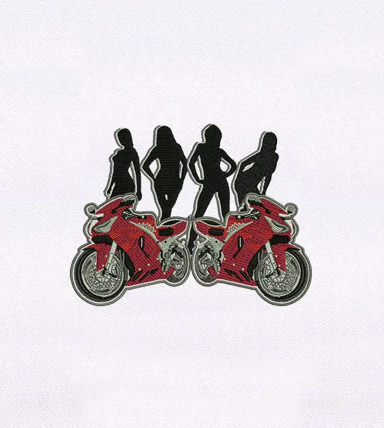 Shadow Women and Red Flaming Bikes Embroidery Design