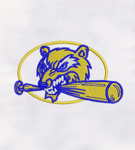 Aggressive Animal with Baseball Embroidery Design