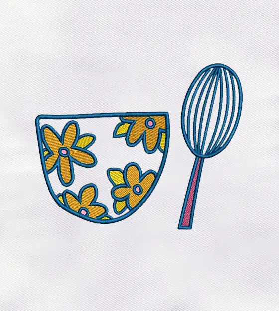 Beautiful Flower Bowl with Egg Mixer Embroidery Design