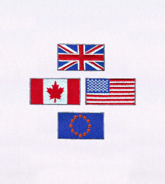 EU, US, UK and Canada Flag Embroidery Design