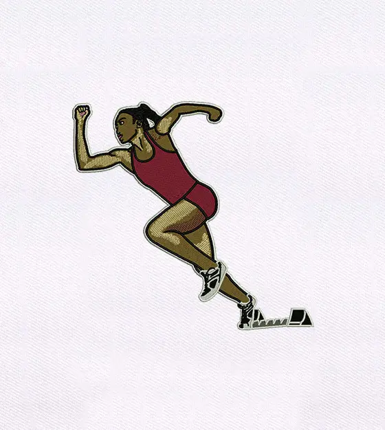 Spiritedly Sprinting Female Athlete Embroidery Design
