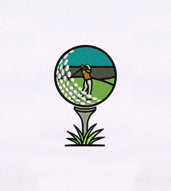 Artistically Scenic Golf Ball Embroidery Design