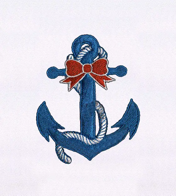 Red Bow and Blue Anchor Embroidery Design