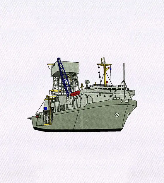 Large Industrial White Ship Embroidery Design