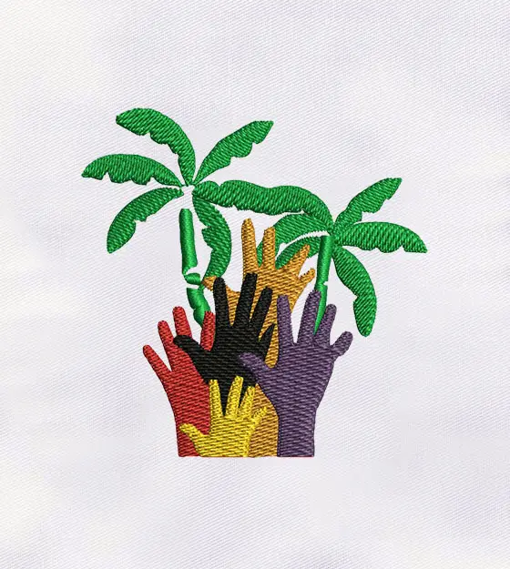 Colorful Hands with Palm Tree Embroidery Design